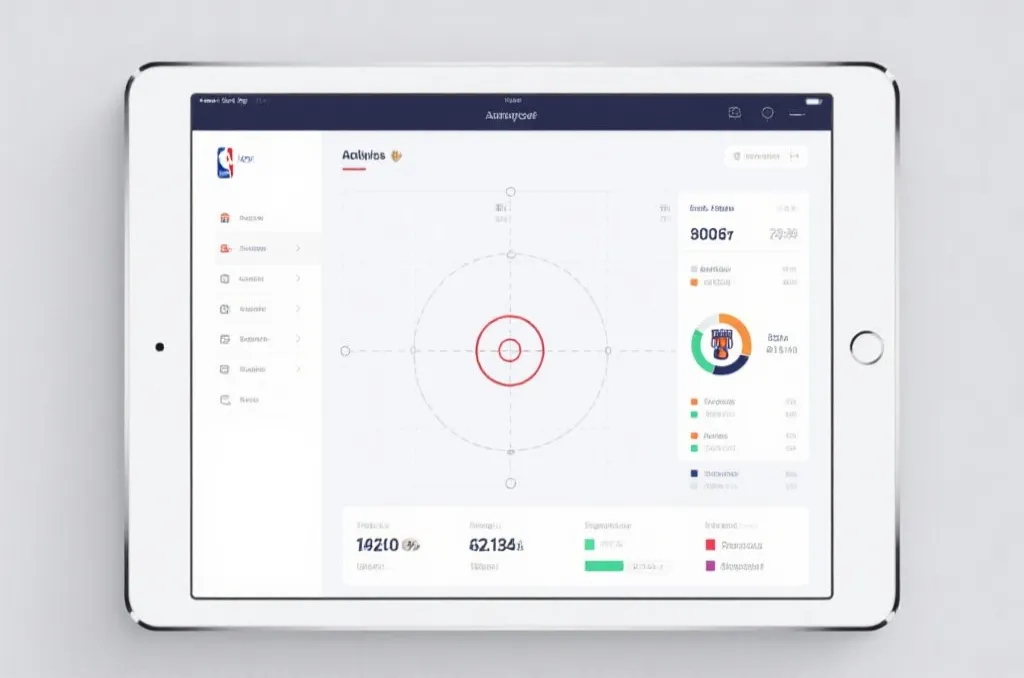 Clean minimalist sports analytics tablet screen showing basketball shot charts